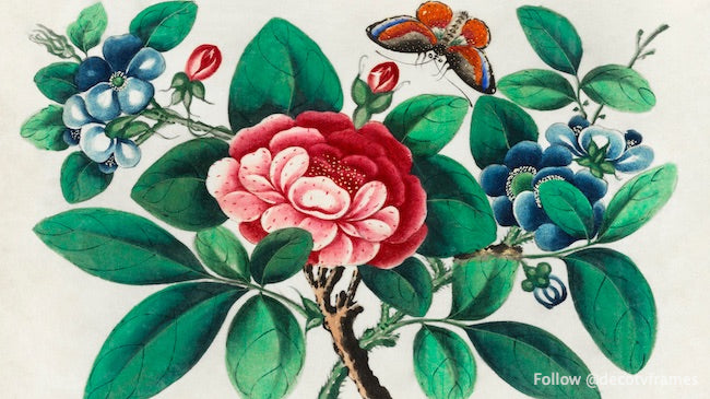 Chinese painting featuring flowers and butterfly (ca.1800â€“1899)