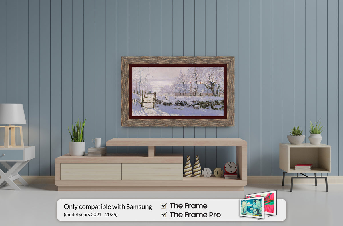 Deco TV Frames Samsung the Frame TV Distressed Barnwood
