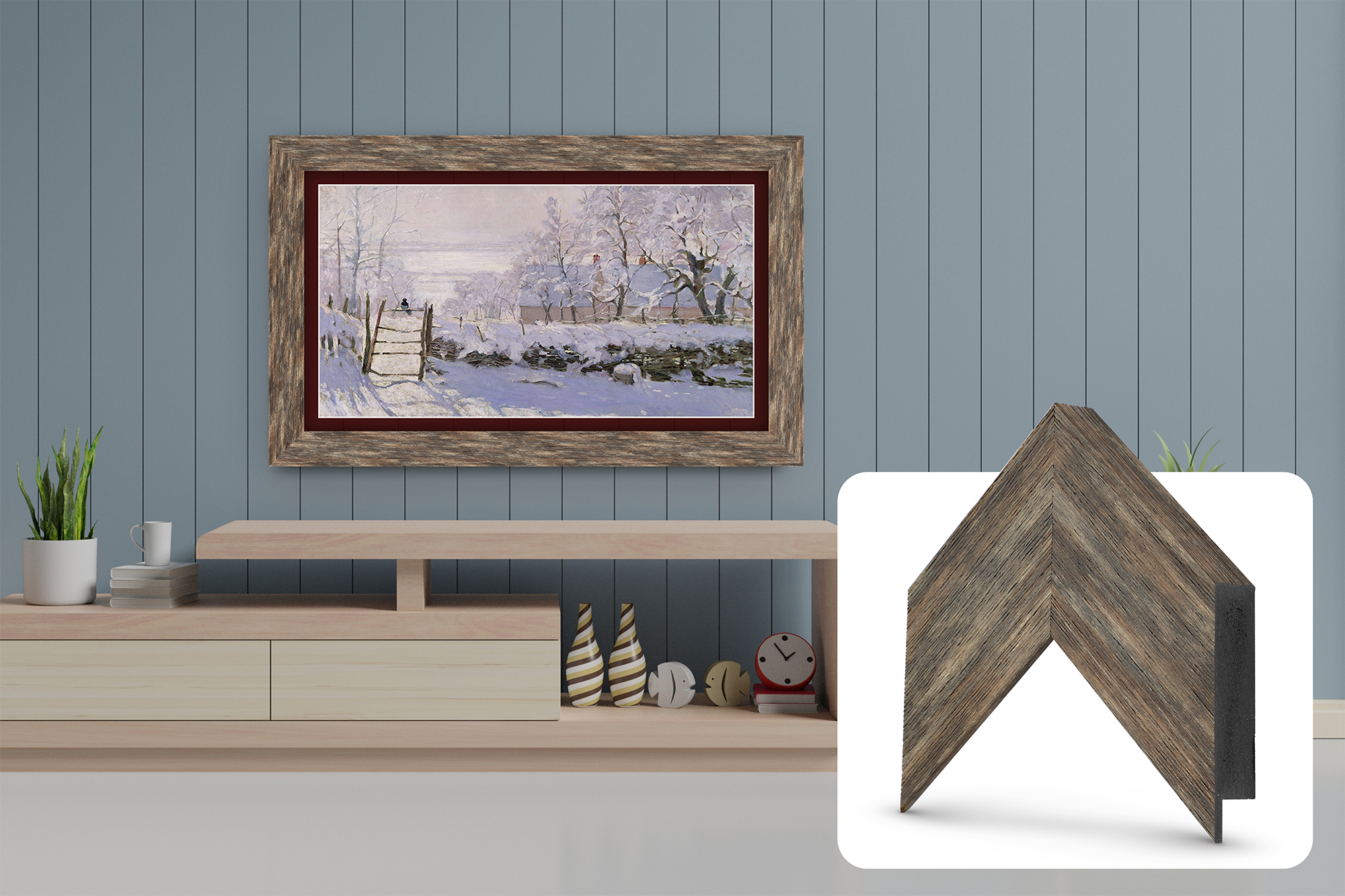 Deco TV Frames Samsung the Frame TV Distressed Barnwood