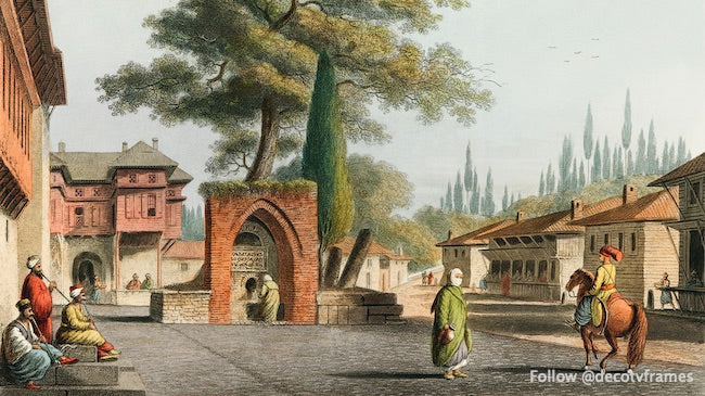 Caravansaire à Kustchiuk Czemege d'après Vues dans les dominions ottomans, en Europe, en Asie et dans certaines îles de la Méditerranée (1810) 